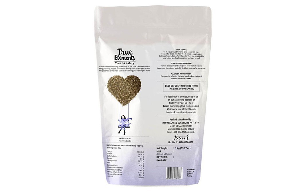 True Elements Chia Raw Seeds    Pack  1 kilogram